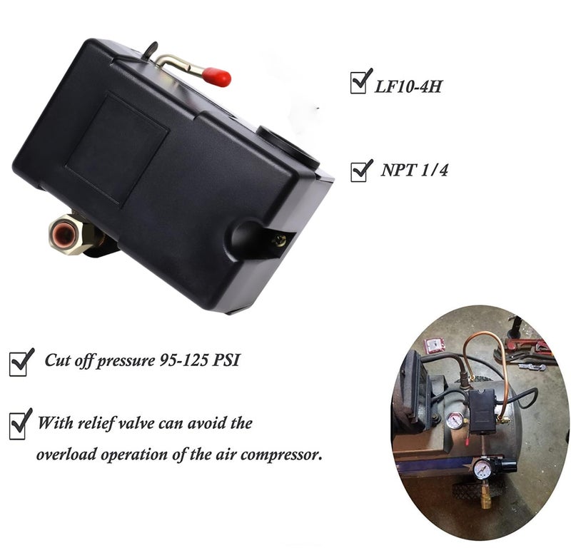 Ketofa Air Compressor Pressure Switch LF10-4H, 4 Port 1/4" NPT, 95-125 PSI Pressure Control Switch for Air Compressor Parts Replacement - Image 5